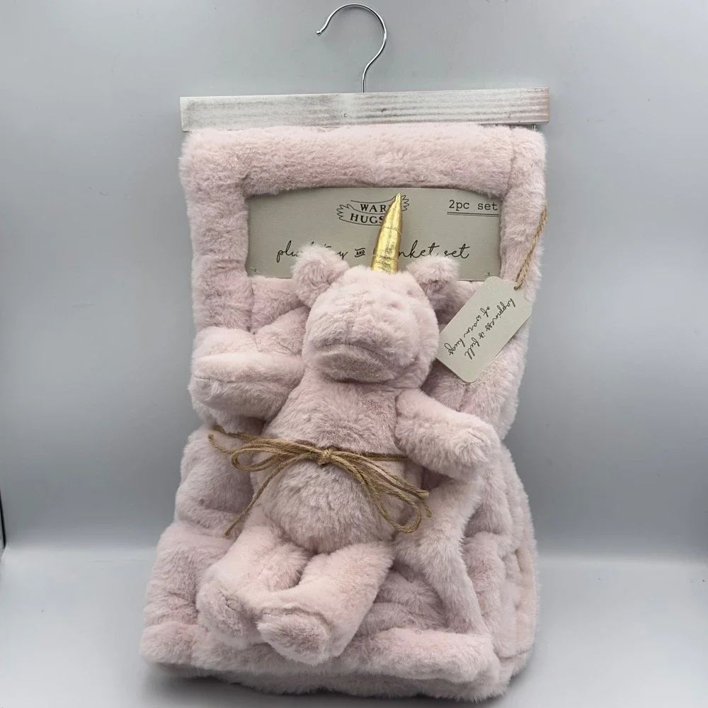 Warm Hugs Pale Pink Unicorn Plush Toy and Blanket 2pc Set 30x36 Nursery Mythical